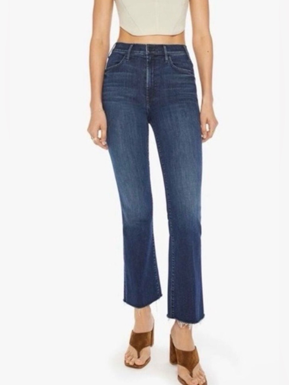 Mother Hustler Ankle Fray High-Rise Crop Jeans Size 26 Minimalist Chic Stylish